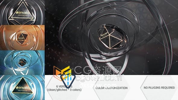 AE模板-3D圆环旋转玻璃反光演绎LOGO视频片头动画制作