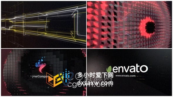 科技感彩色网格线条动画现代网络信息科技公司品牌LOGO片头-AE模板