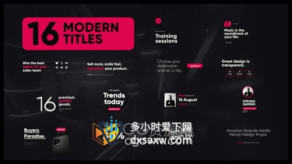 AE模板-16个3D动画现代标题视频字幕效果Modern Titles