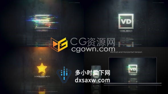 AE模板-抽象故障溶解消除标识过渡揭示游戏科技品牌logo片头