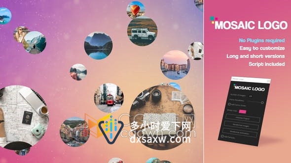 多张图片随机拼贴照片墙马赛克像素化效果动画展示LOGO片头-AE模板