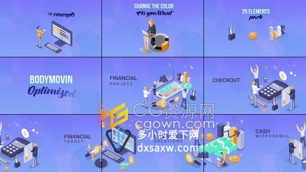 AE模板-相关财务金融交易介绍动画等距图形动画场景视频