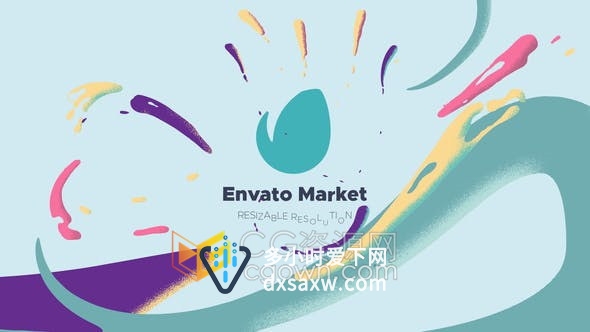 卡通时尚快速彩色液体演绎水花标志LOGO动画-AE模板