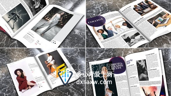三维时尚优雅杂志书籍翻页展示模特写真人物介绍页面动画-AE模板