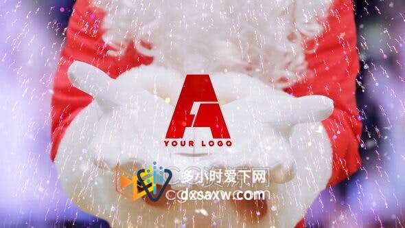 圣诞老人双手揭开粒子雪花标志露出LOGO动画-AE模板