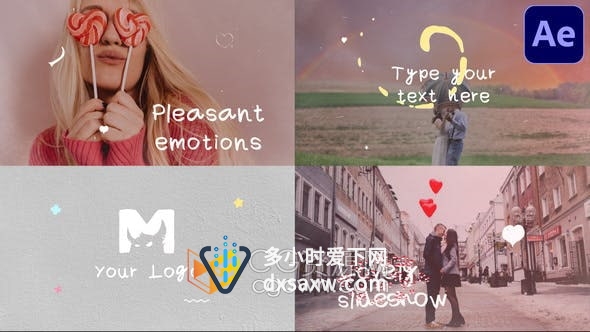 AE模板-可爱浪漫形状时尚潮流开场视频动画制作Love Slideshow