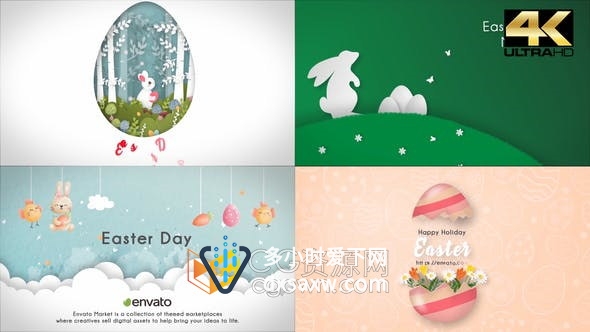 AE模板-4种设计复活节快乐MG动画视频效果Happy Easter Day