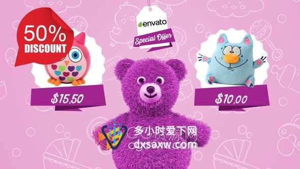 AE模板-熊公仔介绍儿童玩具用品特卖宣传广告片视频
