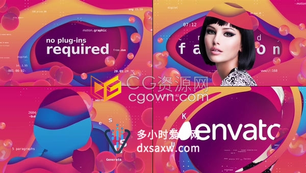 AE模板4K分辨率彩色渐变背景平滑过渡效果展示时尚剪影人物图像片头动画
