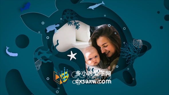 AE模板-空间剪纸插画视频相册爱情婴儿妈妈父亲孩子回忆幻灯片