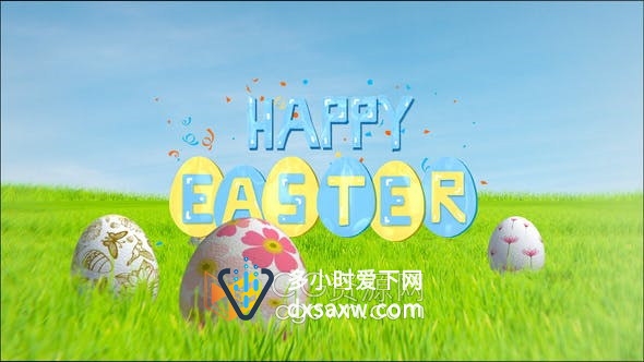 AE模板-2021年复活节快乐3D卡通场景动画视频Happy Easter