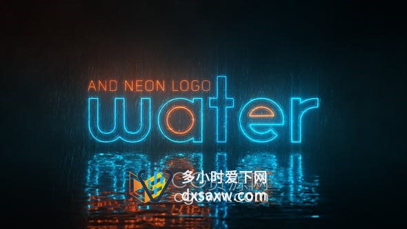 AE模板-下雨流雨水闪光霓虹灯LOGO文字轮廓动画效果视频