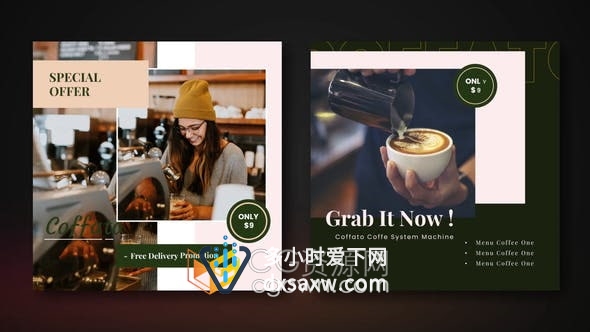 AE模板-咖啡店饮料餐厅奶茶店媒体动态海报广告短视频