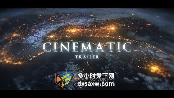 AE模板-地球夜景灯光图电影预告片光效金属文字动画效果