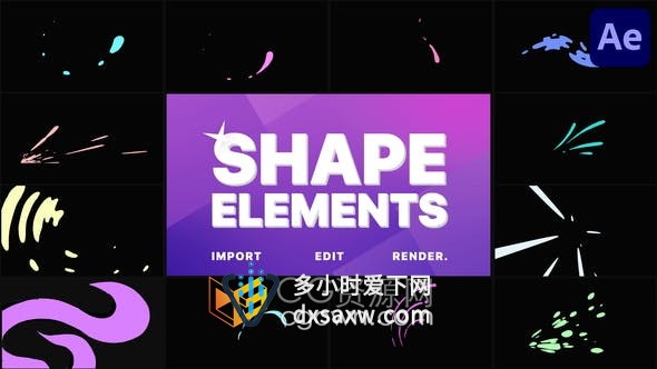AE模板-12种卡通动态图形MG动画效果Shape Elements