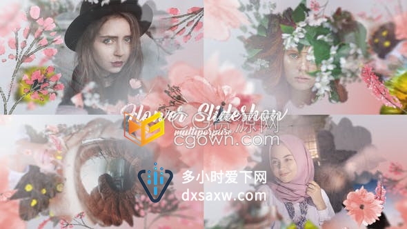 AE模板-美丽花卉元素遮罩3D动画浪漫照片幻灯片视频相册制作