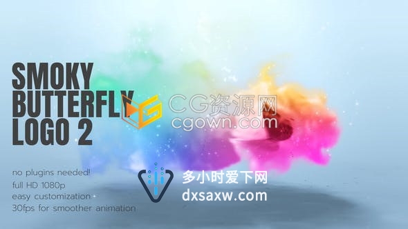蝴蝶飞舞七彩散发出彩色烟雾动画化妆品品牌宣传视频片头-AE模板