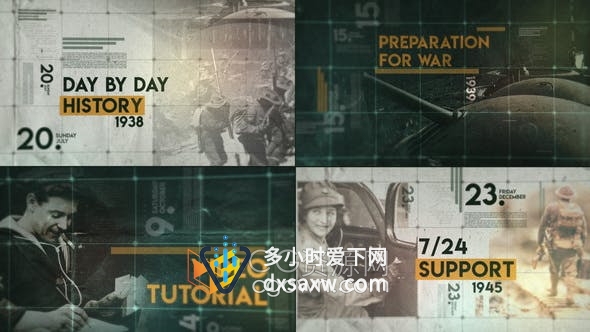 AE模板-世界大战历史战争记录片头犯罪复古风格照片年代相册视频