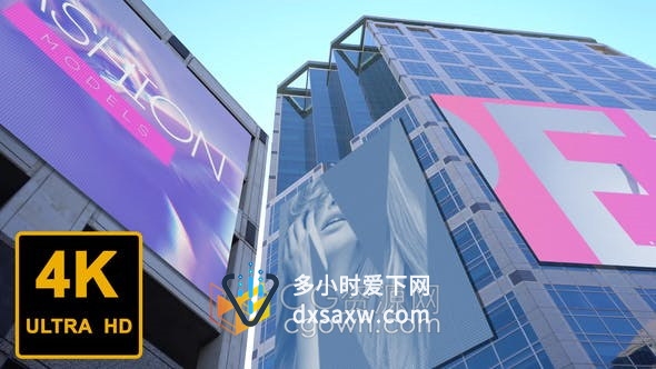 4K分辨率城市商业写字楼商场户外LED屏幕广告牌可替换内容-AE模板