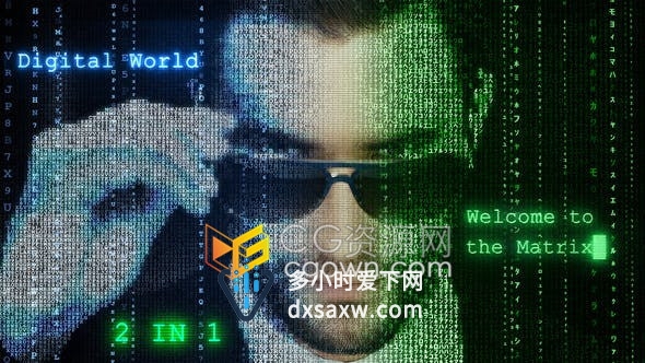 计算机代码矩阵与数字空间网络故障像素化展示技术标志LOGO片头-AE模板