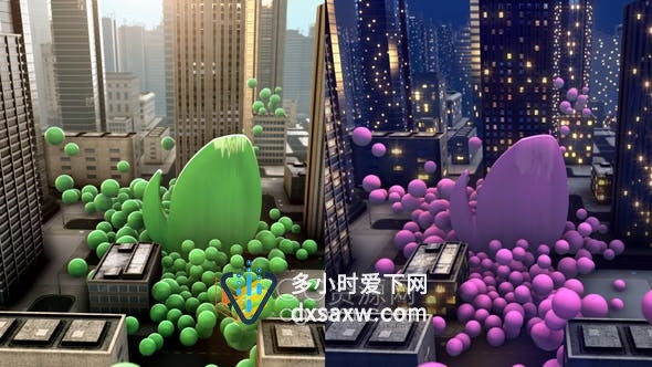 3D球动画三维摩天大楼城市场景LOGO标志片头视频制作-AE模板