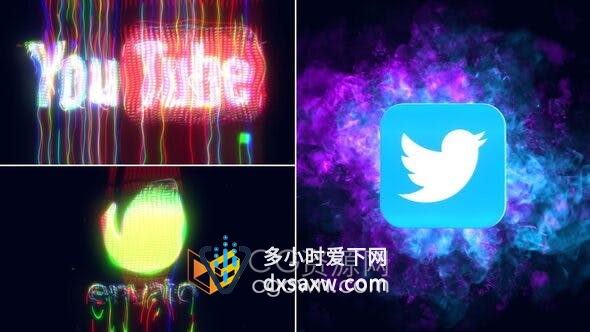AE模板-CRT毛刺故障标志抽象多彩能量爆炸LOGO展示片头