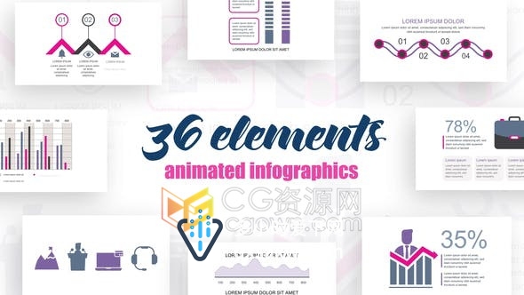 AE模板-36个统计图表分析图形动画元素 Infographics Vol.37