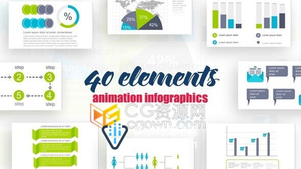AE模板40个现代干净信息图表分析要素商务企业数据统计元素动画
