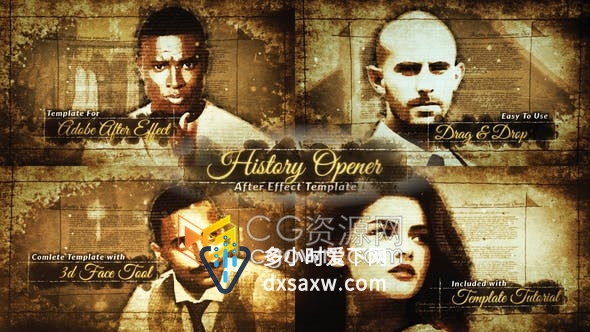 3D Photo History Opener复古老旧历史照片三维微动画相册介绍视频-AE模板