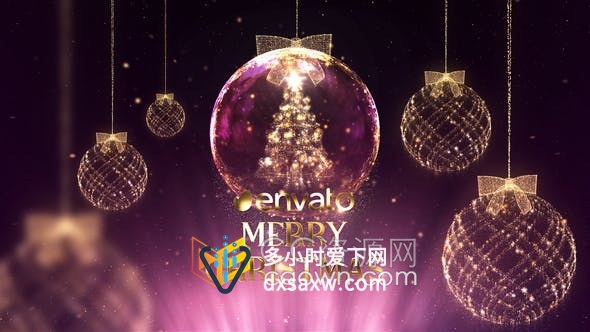 金色粒子球圣诞节装饰元素动画豪华圣诞新年节日祝福片头-AE模板