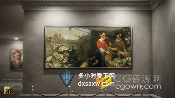 3D美术馆艺术博物馆室内作品展示现代版装饰框架相册-AE模板