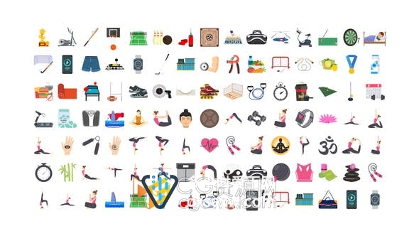 AE模板-体育运动健身瑜伽健美操图标动画100 Exercise & Fitness Icons