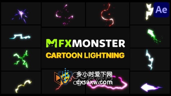 AE模板-12种卡通电流闪电图形动画元素Cartoon Lightning