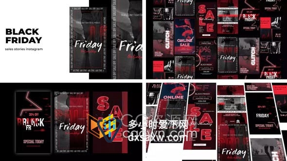 毛刺故障霓虹灯效果快速过渡双十二线上购物垂直社交媒体促销海报-AE模板