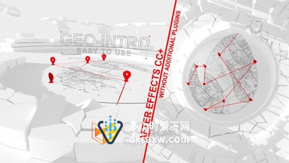 AE模板-3D建筑物地图场景动画开幕世界旅行视频片头