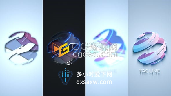 大气简约浮雕挤压效果玻璃光面条纹层次感光效标志LOGO动画-AE模板