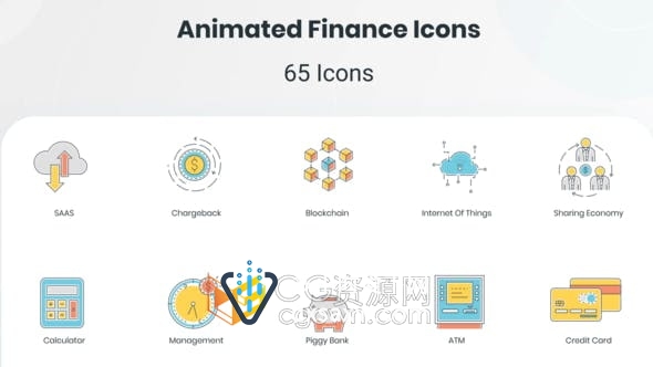 AE模板-65个包括金融科技行业图标动画效果AEP/JSON/GIF/MP4