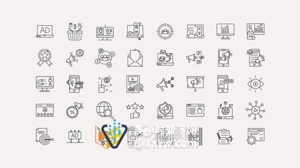 AE模板-40个数字营销线图标SEM互联网技术搜索引擎优化图标动画