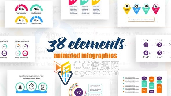 AE模板38种企业信息图表设计动画时间线工作流分析介绍效果视频