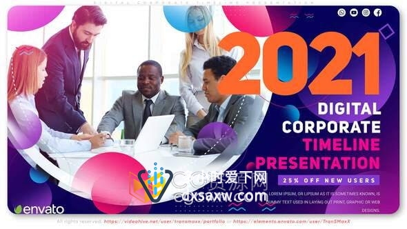 AE模板-彩色圆圈图形转场动画数字企业时间线展示商业论坛坛活学术会议宣传