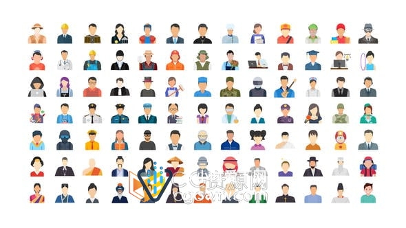 AE模板-Human Avatars Icons 100个人类头像图标动画