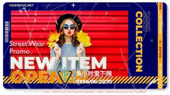 划痕元素叠加城市街头开场白动感图文视频片头宣传-AE模板