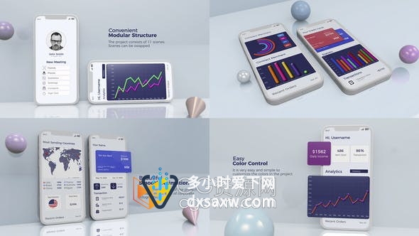 AE模板-企业App演示信息图表会计统计数据金融用户界面移动应用程序