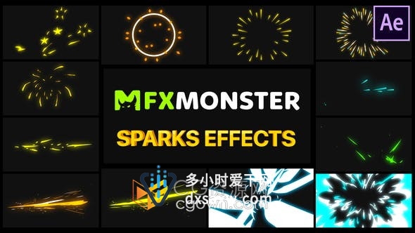12组酷酷火花爆炸喷射卡通图形元素动画视频素材-AE模板
