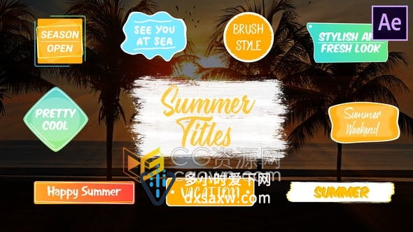 AE模板-10组多彩夏季风格视频字幕条文字标题动画设计