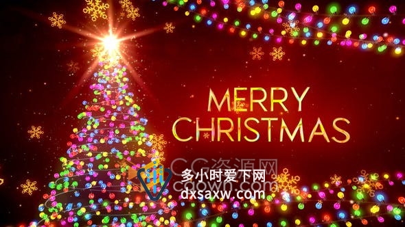 闪耀五彩灯饰标题动画彩灯圣诞树展示节日祝福活动邀请电子贺卡-AE模板