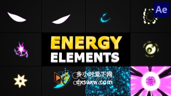 AE模板-10个能量爆发卡通图形MG动画元素包