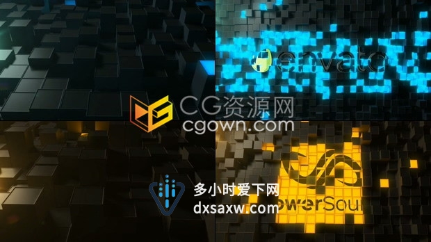 AE模板高科技动态魔方发光立方体展示现代技术风格数字电子公司标志动画