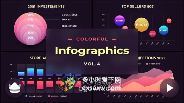 AE模板-200多个设计精美的场景元素制作彩色信息图表动画
