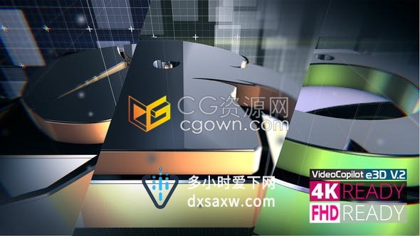 AE模板-网格线徽标条金属3D动画LOGO挤出光面材质视频片头